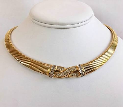 Vintage Dior necklace, infinity rhinestones & gilt, 1980`s American